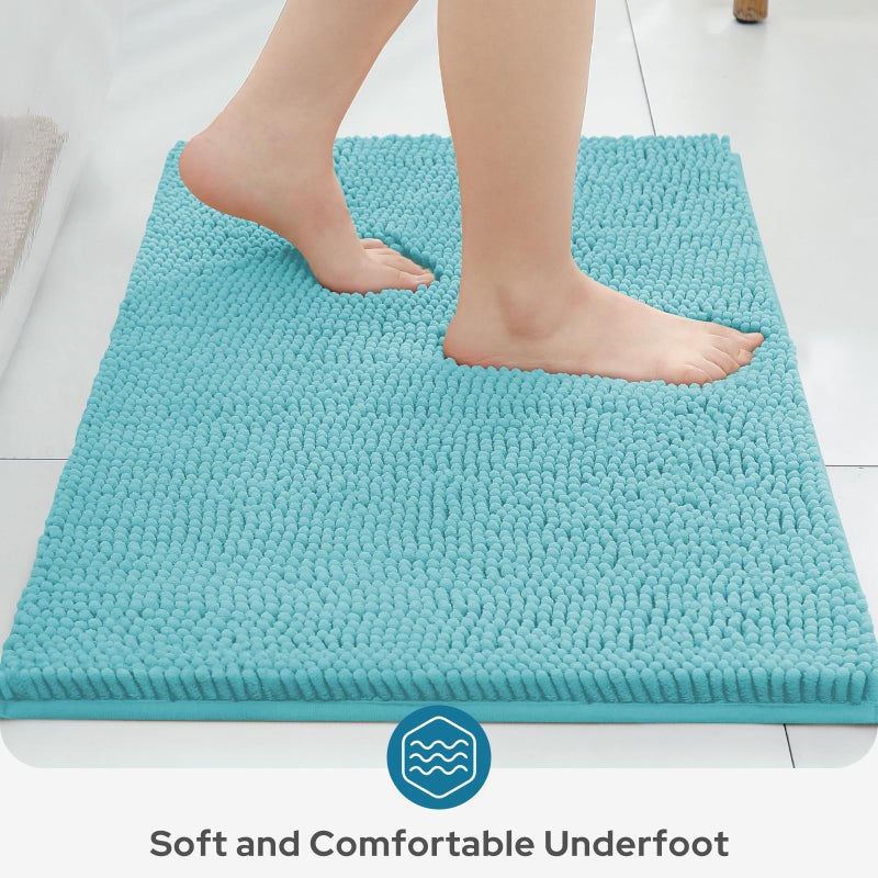 BYSURE Aqua Blue Bathroom Rugs Sets 3 Piece Non Slip Extra Absorbent Plush Chenille Soft Washable Bath Mats - Image 4